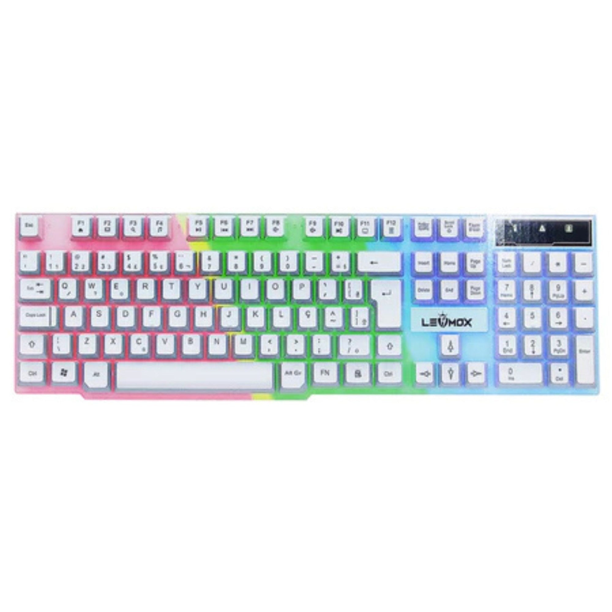 Teclado Gamer Branco com fio USB e Iluminação RGB LED Original Lehmox Modernista