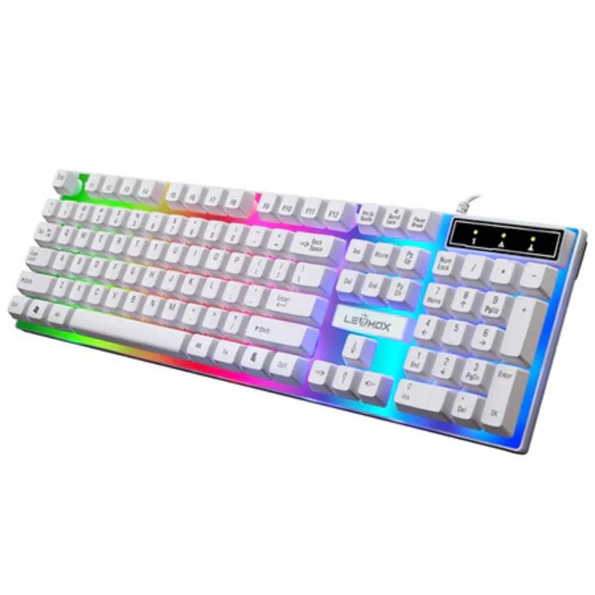 Teclado Gamer Branco com fio USB e Iluminação RGB LED Original Lehmox Modernista